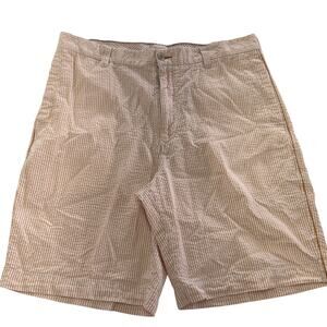 Tommy Bahama Shorts Mens 36 Orange White Striped Relax Bermuda Seersucker Cotton